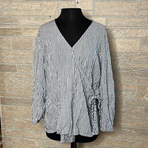 Old Navy Blue and White Striped Wrap Blouse - Size XXL